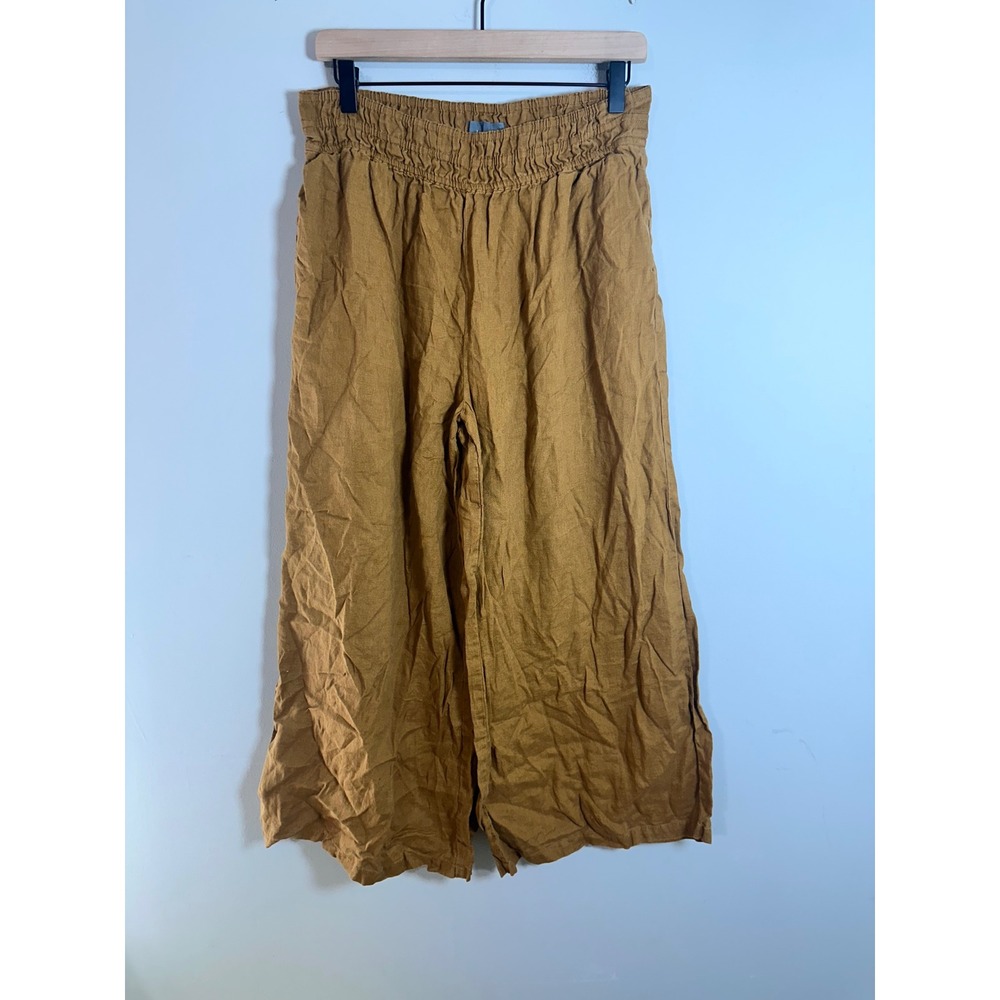 Anthropologie Somerset Pull-On Pants Linen Edition Mustard Yellow Wide Leg M